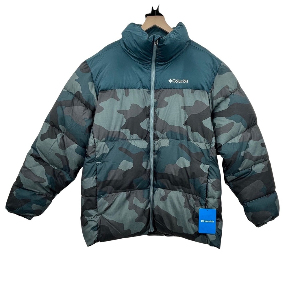 NEW Columbia Puffect Jacket Mens L Green Camo Puffer Full Zip Outdoor Coat